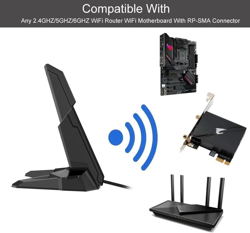 slinkdsco External 2.4G/5G/6GHz WiFi 6 6E Tri-Band Magnetic Base Replacement Antenna for GIGABYTE AORUS Z790 B650 B550 B450 B560I ASUS ROG Strix, AORUS PRO AX/AORUS PRO X Series, - Image 5